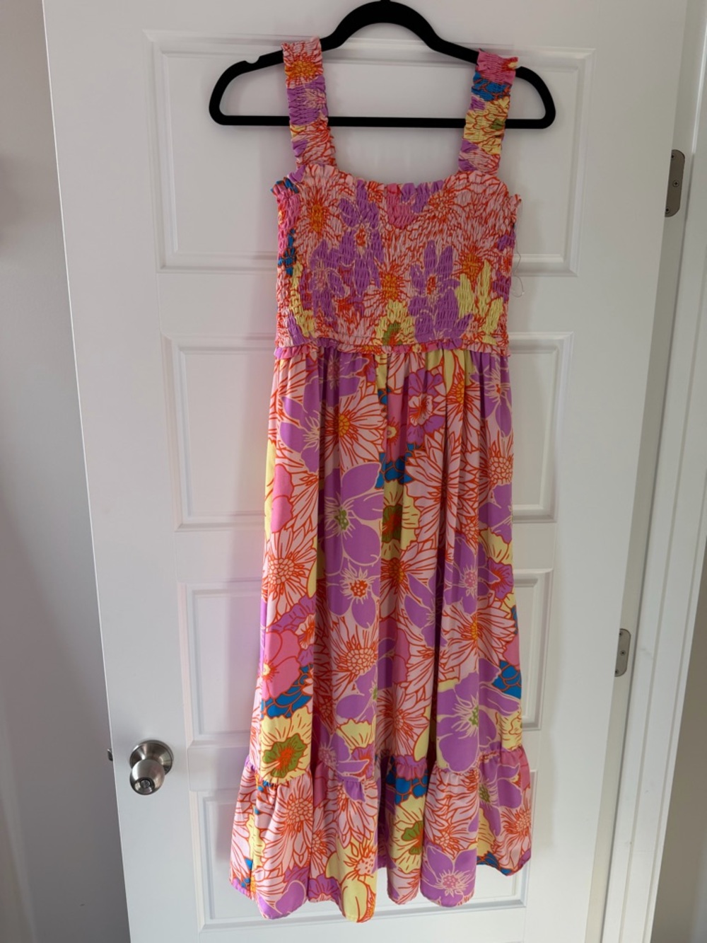 entro Floral Maxi Dress in Lavender, Orange, Yellow, Pink